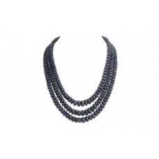 Strand Necklace Blue Sapphire Pumpkin Shape Beads Natural 3 Line Gem Stone D687